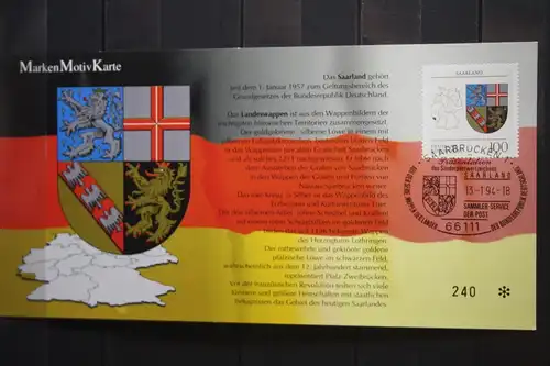 Marken Motiv Karte der Deutschen Postphilatelie , Maximumkarte, Nummerierte Auflage: Wappen der Länder: Saarland