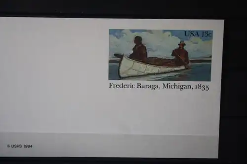 USA Ganzsache Ganzsachenkarte 1984, Frederic Baraga, 13 Cent