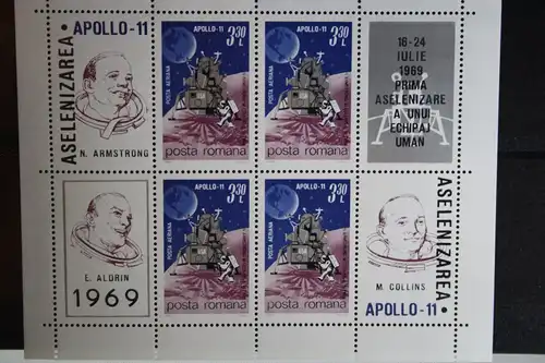 Rumänien, Raumfahrt, 1969, Apollo-11, Kleinbogen mit Zf