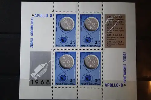 Rumänien, Raumfahrt, 1969, Apollo-8,Kleinbogen mit Zf