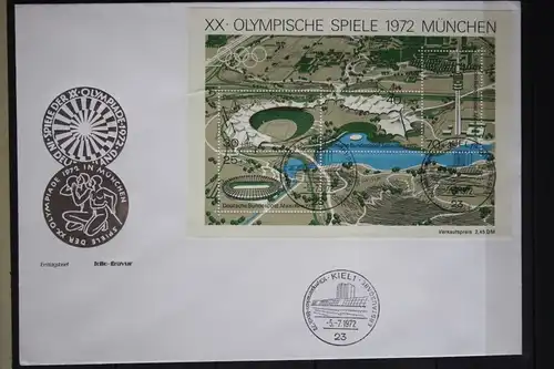 Spiele der XX. Olympiade München, Block  7 auf FDC, Stempel Kiel