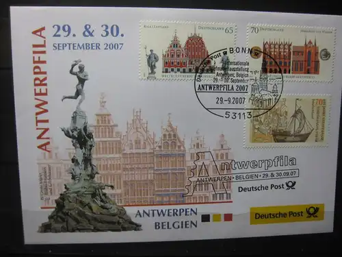 Messebrief, Ausstellungsbrief Deutsche Post: Internationale Briefmarken-Ausstellung  Antwerpfila 2007