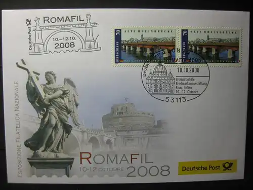Messebrief, Ausstellungsbrief Deutsche Post: Internationale Briefmarken-Ausstellung  Romafil 2008, Rom