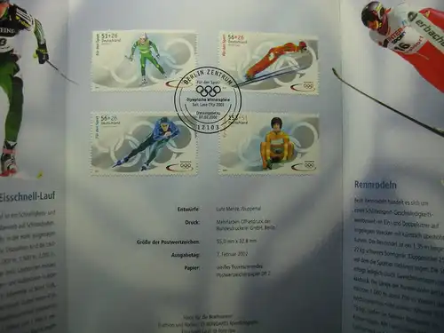 Gedenkblatt  Erinnerungsblatt der Deutsche Post: Für den Sport, Olympische Winterspiele 2002