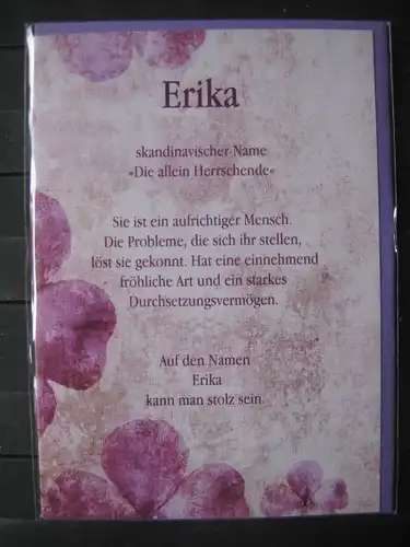 Erika, Namenskarte, Geburtstagskarte, Glückwunschkarte, Personalisierte Karte

