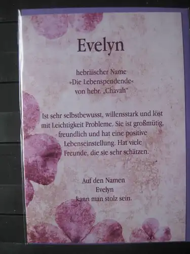 Evelyn, Namenskarte, Geburtstagskarte, Glückwunschkarte, Personalisierte Karte

