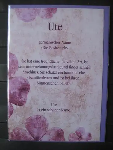 Ute, Namenskarte, Geburtstagskarte, Glückwunschkarte, Personalisierte Karte

