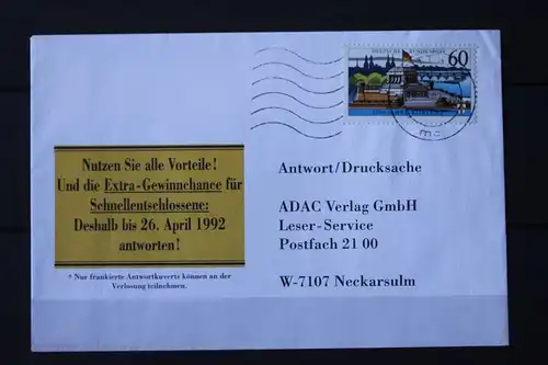 2000 Jahre Koblenz 1992; ohne Fluoreszenz auf Brief