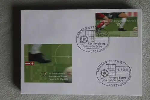 Umschlag mit Sonderwertstempel; USo 155; 18. Internationale Briefmarkenmesse Essen 2008: Für den Sport - Fußball- EM