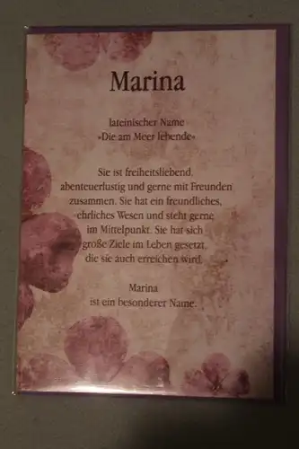 Marina, Namenskarte, Geburtstagskarte, Glückwunschkarte, Personalisierte Karte

