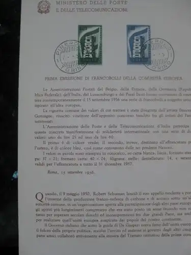 Italien CEPT 1956 Ankündigungskarton Amtl. Bollettinio des Postministeriums zur Michel-Nr. 973-74