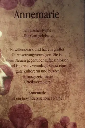 Annemarie, Namenskarte, Geburtstagskarte, Glückwunschkarte, Personalisierte Karte

, Namen Annemarie