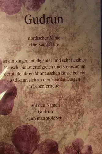 Gudrun, Namenskarte, Geburtstagskarte, Glückwunschkarte, Personalisierte Karte

, Namen Gudrun