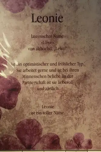 Leonie, Namenskarte, Geburtstagskarte, Glückwunschkarte, Personalisierte Karte

, Namen Leonie