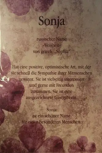 Sonja, Namenskarte, Geburtstagskarte, Glückwunschkarte, Personalisierte Karte

, Namen Sonja