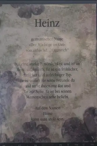 Heinz, Namenskarte, Geburtstagskarte, Glückwunschkarte, Personalisierte Karte

, Namen Heinz