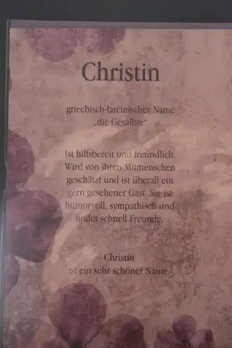 Christin, Namenskarte, Geburtstagskarte, Glückwunschkarte, Personalisierte Karte

, Namen Christin