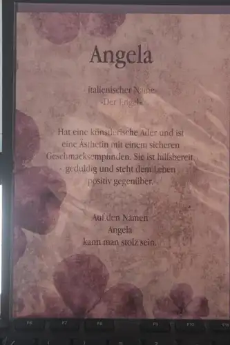 Angela, Namenskarte, Geburtstagskarte, Glückwunschkarte, Personalisierte Karte

, Namen Angela