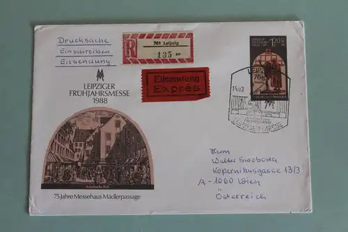 DDR Ganzsache Leipziger Frühjahrsmesse 1988, Einschreiben, Eilboten nach Österreich;Sonderstempel