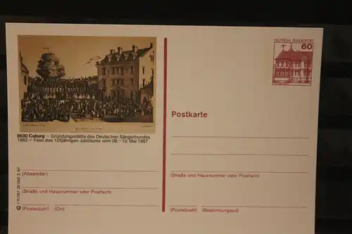 [Werbepostkarte] Bildpostkarte P 138; Teilserie "r" der Bundespost 1987:Coburg. 