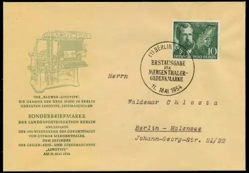 BERLIN 1954 Nr 117 BRIEF FDC 6E2D3A