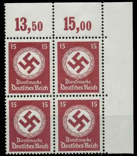 D-REICH DIENST Nr 173 + P OR postfrisch VIERERBLOCK 77D5EE