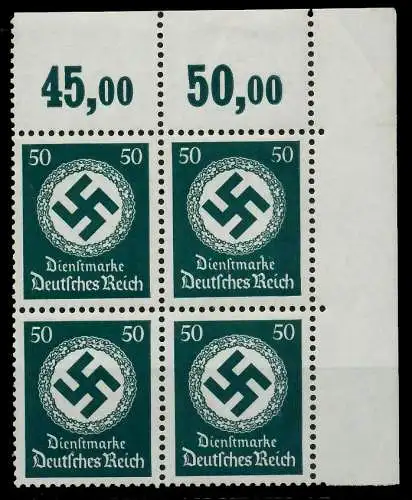 D-REICH DIENST Nr 177 + P OR postfrisch VIERERBLOCK 77D626