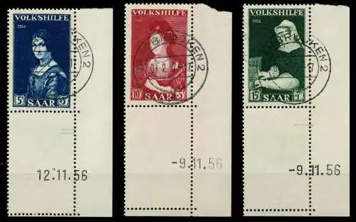 SAARLAND 1956 Nr 376BrL-378BrL zentrisch gestempelt ECKE-URE 79C48A