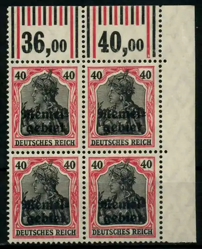 MEMEL 1920 GERMANIA Nr 6 WOR postfrisch VIERERBLOCK ECK 6F4C86