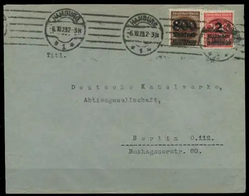 DEUTSCHES REICH 1923 INFLA Nr 305A + 309A BRIEF 29861E