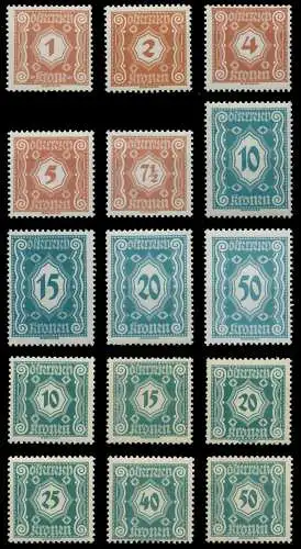 ÖSTERREICH PORTOMARKEN 1922 Nr 103-117 postfrisch 70767E