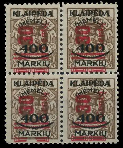 MEMEL 1923 Nr 232I postfrisch VIERERBLOCK ATTEST 4113BE