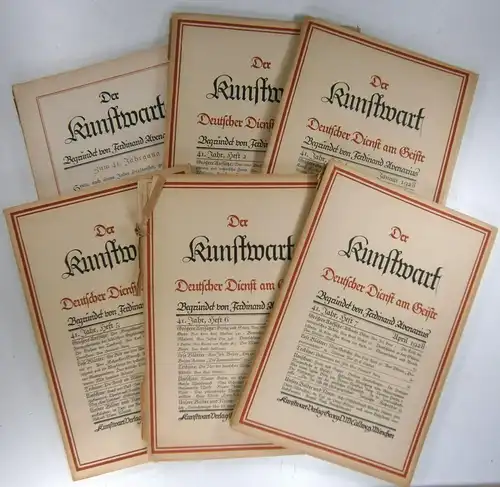 Div. Autoren: Der Kunstwart. Deutscher Dienst am Geiste. Begründet von Ferdinand Avenarius. 41. Jahr, Hefte 1+2 (Oktober - November 1927) + Hefte 4-12 (Januar - September 1928). 