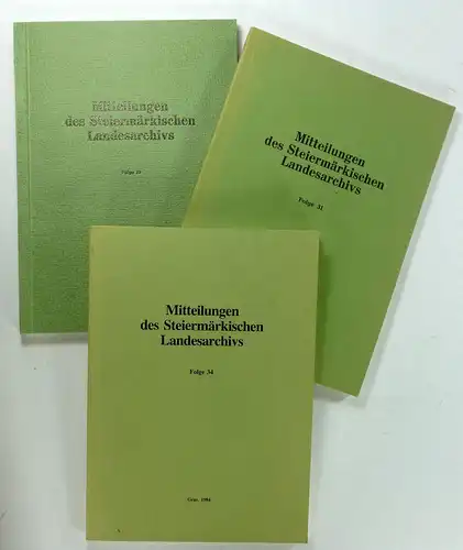 Pferschy, Gerhard: Konvolut "Mitteilungen des Steiermärkischen Landesarchivs" - 3 Hefte:Folge 23, 1973.Folge 31: Reiner Puschnig zur Vollendung des 70. Lebensjahres. 1981.Folge 34: Franz Pichler zur Vollendung des 70. Lebensjahres. 1984. 