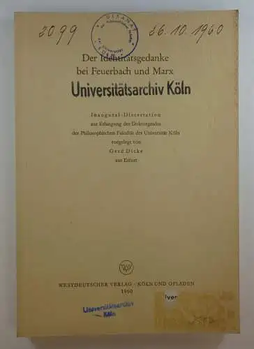 Dicke, Gerd: Der Identitätsgedanke bei Feuerbach und Marx. (Dissertation). 