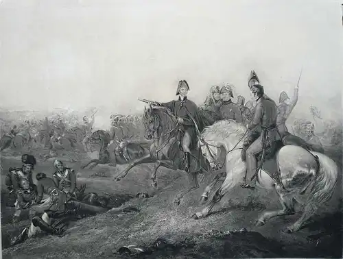 Bromley, Frederick (tätig 1832 - 1870),, Herzog Wellington in der Schlacht bei Waterloo. Schabkunstblatt nach einem Gemälde von Abraham Cooper (1787 - 1868)