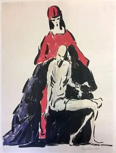 Bizer, Emil (1881 Pforzheim - 1957 Badenweiler),, Pietà Entwurf. Tuschpinsel und Aquarell