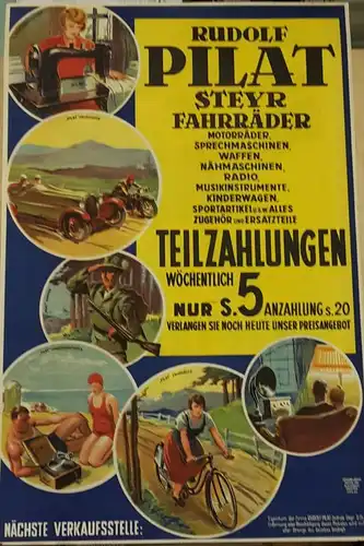 Rudolf Pilat Steyr Fahrräder. Original Werbeplakat. Farblithografie
