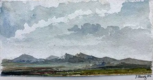 Schwartz, J. (Deutscher Zeichner des 2. Hälfte 19. Jahrhundert),, Landschaftsstudie Römische Campagna (Blick auf die Albaner Berge). Aquarell