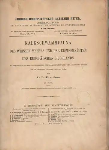 Breitfuss, Leonid L: Kalkschwammfauna des Weissen Meeres und der Eismeerküsten des europäischen Russlands : mit Berücksichtigung und Aufstellung der Kaklschwammfauna der arktischen Region. Zapiski Imperatorskoj...