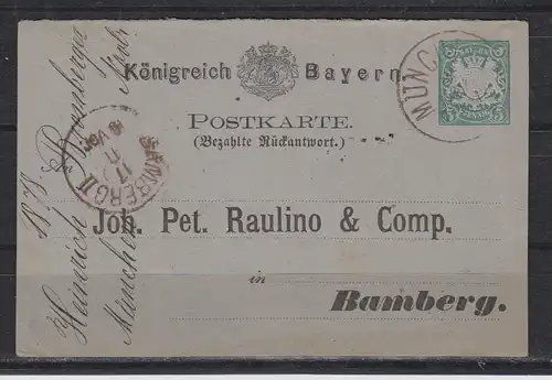 Altdeutschland Bayern 1878 Nr GZS P 11II Antwortteil o Rundstempel (Datum und/oder Ort klar) Bayern P 11IIA o