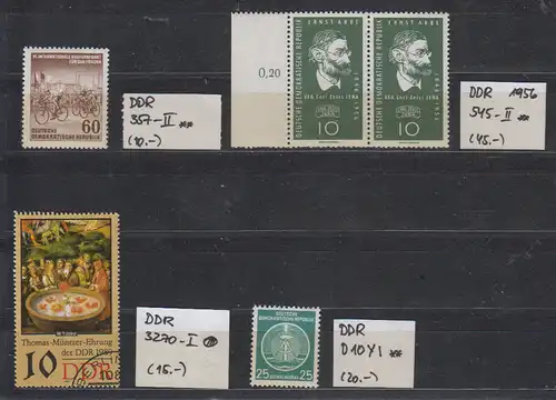 DDR 1953 Nr 357-II** 545-II** 3270-I o und Dienst 10YI ** Postfrisch / ** DDR 357-II ** u.a.