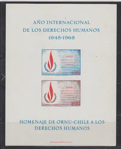 Chile 1970 Nr 716/17 Gedenkblock Ohne Gummierung (*) Chile 716/17 GB