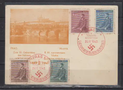 Bes. 2. Wk. Böhmen/M. 1942 Nr FDC 85/88 Ansichtskarte II.WK B+M 85/88 FDC