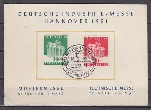 All. Bes. Bizone 1951 Nr 102/02 Sonderkarte Sonderstempel