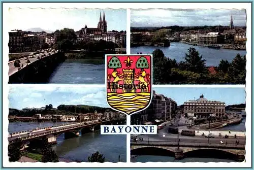 [Ansichtskarte] Souvenir de Bayonne - L'Adour et la Cathédrale - Vue générale - Pont sur L'Adour - L'Hôtel de Ville. 