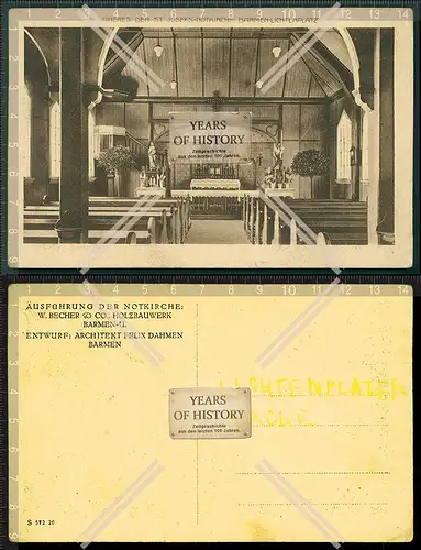 Orig. AK St. Josefs Notkirche Wuppertal Barmen Lichtenplatz Innen Ansicht 1933