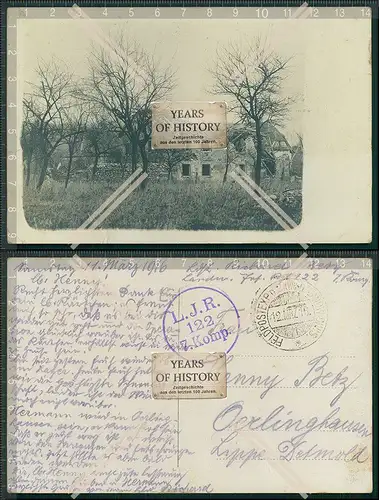 Foto AK Feldpost 1. WK LIR Infanterie Regiment 122 Frankreich zerstört