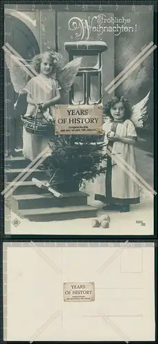 AK Künstler Kinder mit Flügel und Weihnachtsbaum Ansichtskarte Postkarte vers