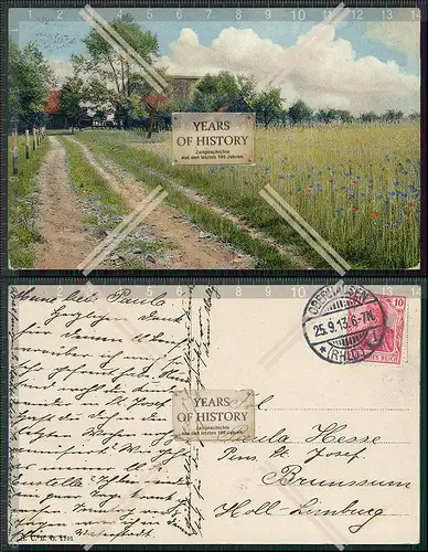 AK Künstler Bauernhof mit Feldweg Kornblumen 1913 gelaufen